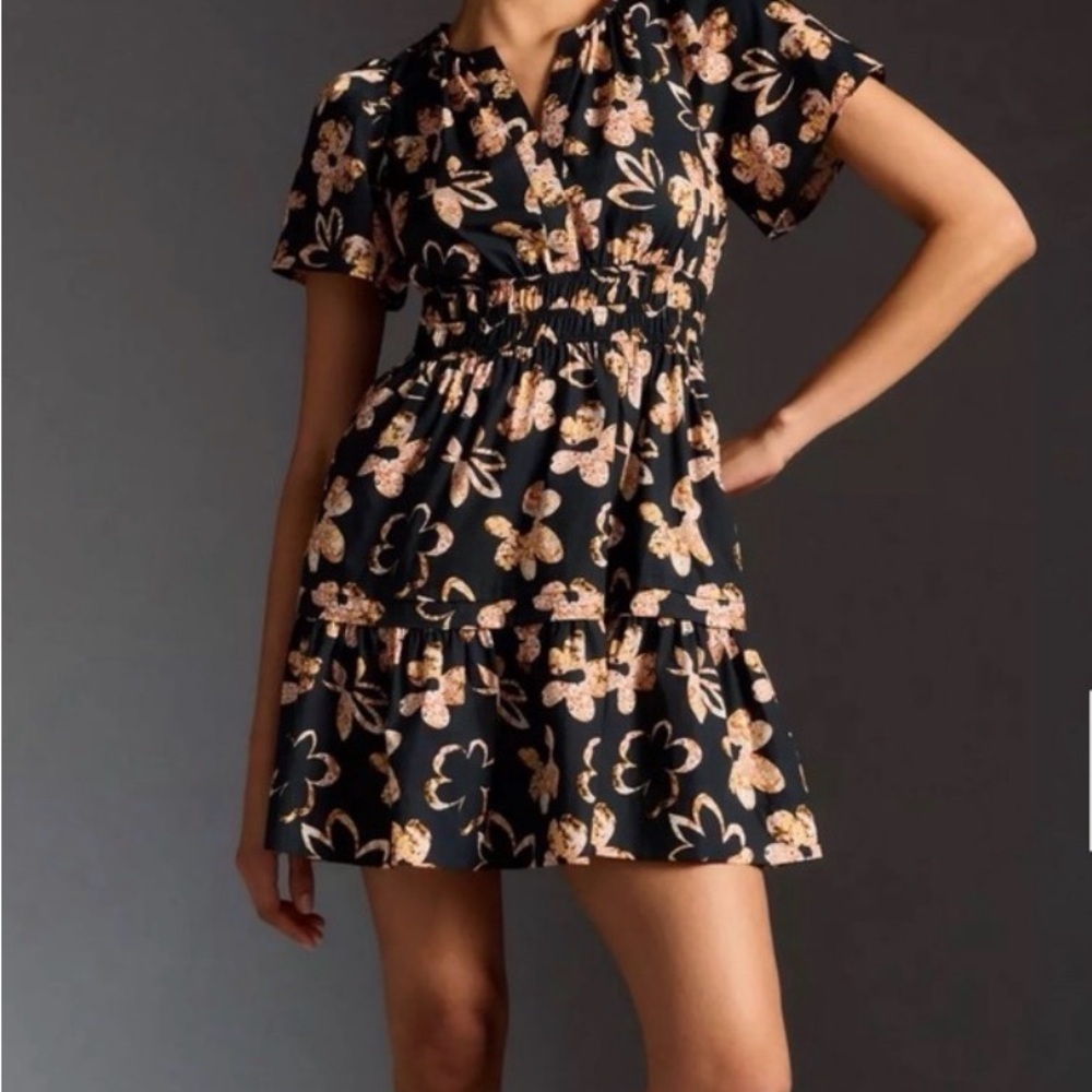 Anthropology Somerset Floral Mini Dress with Pink and Orange Accents size XS - Picture 1 of 15